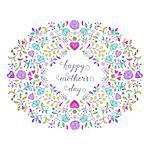Hand drawn floral frame with flowers,hearts and other elements.Handwritten card template. Vector illustration.