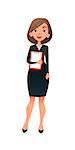 Young successful female office manager. Smart cartoon flat woman secretary character at the office. Business lady ready for doing business task.