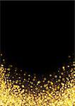 Gold glitter texture. Irregular confetti border on a black background. Christmas or party flyer design element. Vector illustration.