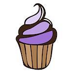 Lilac blueberry cream cupcake isolated. Vector illustration