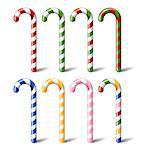 Colorful, striped candy canes isolated on white background