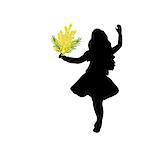 Silhouette girl holds mimosa mothers day. Vector illustration