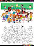 Cartoon Illustration of Kids Characters Group Coloring Book Activity