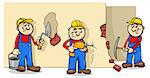 Cartoon Illustration of Manual Workers or Builders Characters at Work