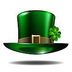 Green St. Patricks Day hat with clover. Vector illustration