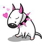 Cute vector cartoon dog. White Bull Terrier in love
