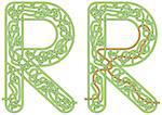 Maze in the shape of capital letter R - worksheet for learning alphabet