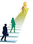 Businesspeople in a hurry. Successful people are climbing the stairs, a corporate rat race.