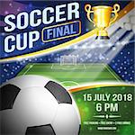 Soccer Football Poster Championship with Ball, Soccer field and Gold Cup. Vector illustration
