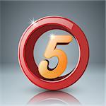 Five, 3d circle icon Vector eps 10. realistic logo