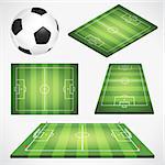 Set soccer football field with ball, flag and goal. Realistic, flat and isometric soccer icons. Isolated vector illustration