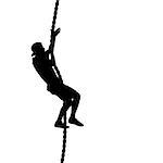 Black silhouette Mountain climber climbing a tightrope up on hands.