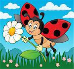 Ladybug holding flower theme image 2 - eps10 vector illustration.