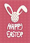 Colorful Happy Easter greeting card with rabbit, bunny and text on red background A4