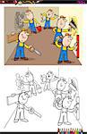 Cartoon Illustration of Workers and Builders at Work Characters Group Coloring Book Activity