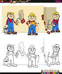 Cartoon Illustration of Manual Workers or Builders at Work Characters Group Coloring Book Activity