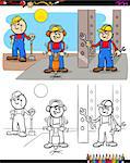 Cartoon Illustration of Manual Workers or Builders Characters Group at Work Coloring Book Activity