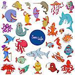Cartoon Illustration of Sea Life Animal Characters Large Set