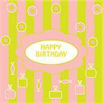 colorful card for greeting happy birthday with candy and gifts