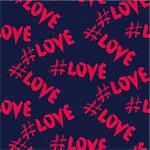 Love hashtags seamless vector pattern. Pink and blue romantic background.