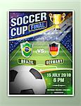 Soccer Football Poster Championship with Ball, Soccer field, Teams and Gold Cup. Sport announcement. Vector illustration