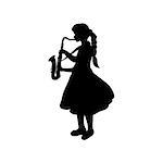 Silhouette girl music playing the saxophone. Vector illustration