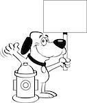 Black and white illustration of a dog taking a selfie with a fire hydrant.