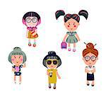 Cute girls vector cartoon set. Fashion teenagers characters.