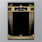 Art Deco template golden-black, A4 page, menu, card, invitation, Moon and stars in ArtDeco/Art Nuvo style, beautiful bakcground .