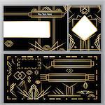 Art Deco set to do , a4,card, golden black Abstract background. Templates ,with set of decorations.