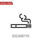 Cigarette Thin Line Vector Icon. Flat Icon Isolated on the White Background. Editable Stroke EPS file. Vector illustration.