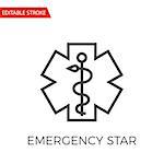 Emergency Star Thin Line Vector Icon. Flat Icon Isolated on the White Background. Editable Stroke EPS file. Vector illustration.