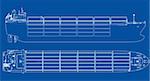 Cargo ship with containers. Vector rendering of 3d. Wire-frame style. The layers of visible and invisible lines are separated