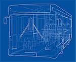 Concept city bus. Vector rendering of 3d. Wire-frame style. The layers of visible and invisible lines are separated