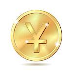 Gold coin with yuan sign. Vector illustration isolated on white background