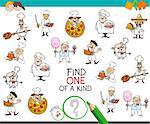 Cartoon Illustration of Find One of a Kind Picture Educational Activity Game for Children with Chef Characters