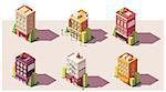 Vector low poly isometric city buildings, houses and stores set