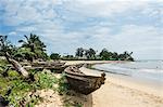 Fishing boats on the beach of Kribi, Cameroon, Africa