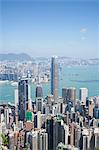 City skyline, viewed from Victoria Peak with Two International Finance Centre (2IFC), Hong Kong, China, Asia