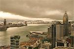 Hong Kong skyline and Victoria Harbour on a stormy day, Hong Kong, China, Asia