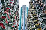 Densely crowded apartment buildings, Hong Kong Island, Hong Kong, China, Asia