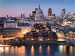 St. Paul's Cathedral and City of London skyline from Tate Switch at dusk, London, England, United Kingdom, Europe