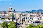 Busy traffic on Princes Street, Edinburgh city centre and skyline, Edinburgh, Midlothian, Scotland, United Kingdom, Europe