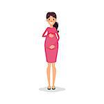 Pregnant happy flat women. Future mom cartoon character. Expectant mother posing
