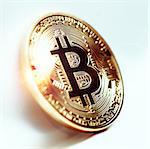 Bitcoin coin photo close-up. Crypto currency, blockchain technology on white background