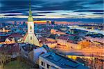 Cityscape image of Bratislava, capital city of Slovakia during dramatic spring sunrise.