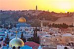 Cityscape image of Jerusalem, Israel with Dome of the Rock at sunrise.