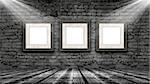 3D render of picture frames hanging in an old grunge interior