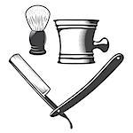 Shaving Mug, Brush and Razor Isolated on a White Background. Vector