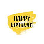 Happy Birthday typographic greeting card with yellow paint texture isolated on white background. Hand drawn brush lettering style banner. Vector illustration